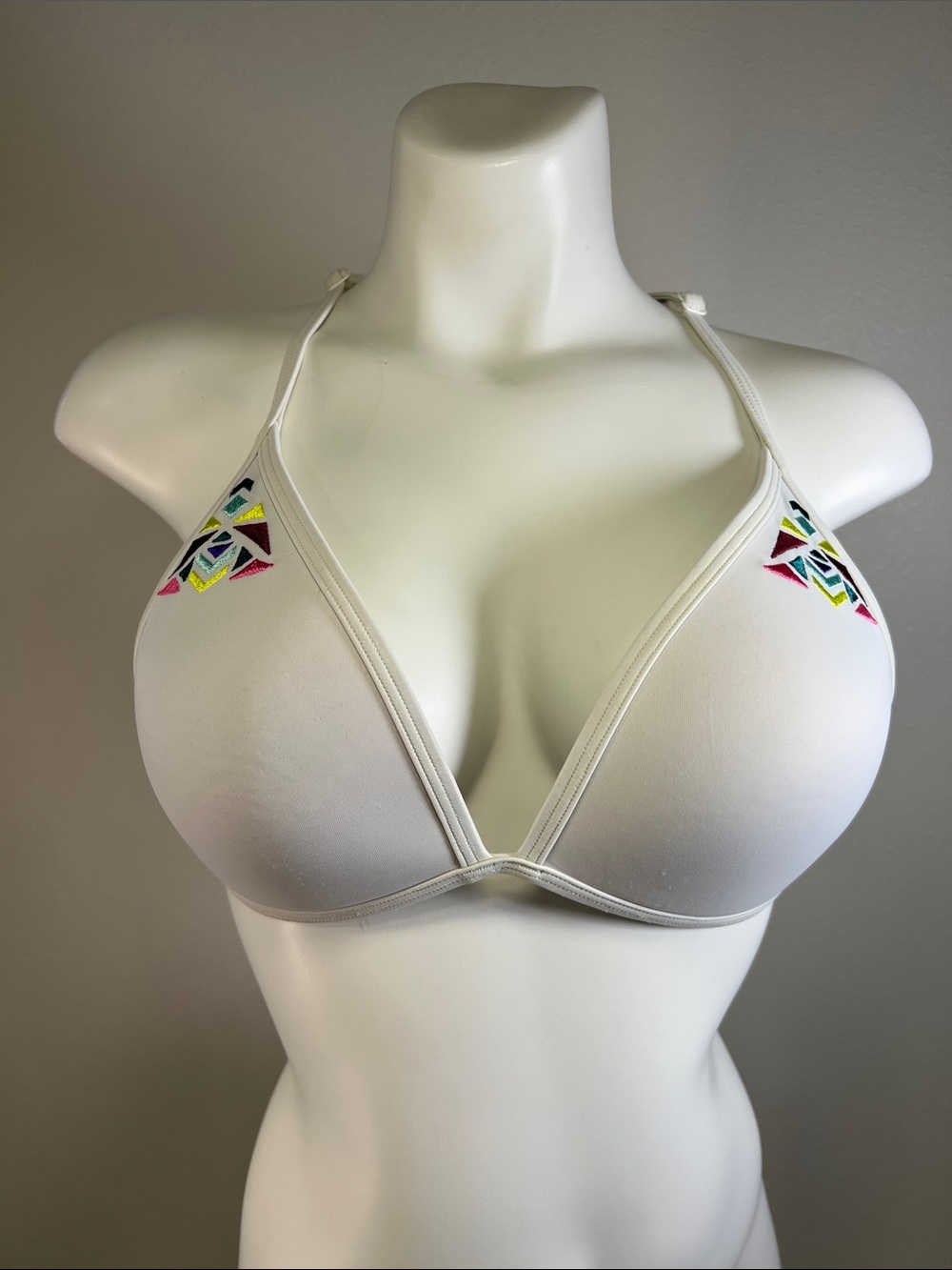 PINK Victoria's Secret Triangle Bikini Top with Neon Geometric Accents LARGE